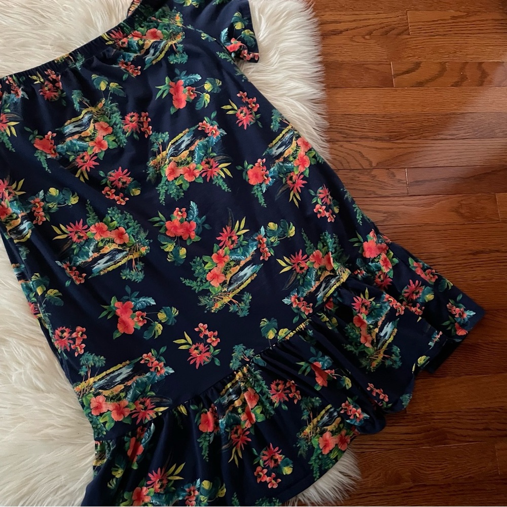 Lands' End Off the Shoulder Floral Swim Cover-Up Dress Size Large 14/16